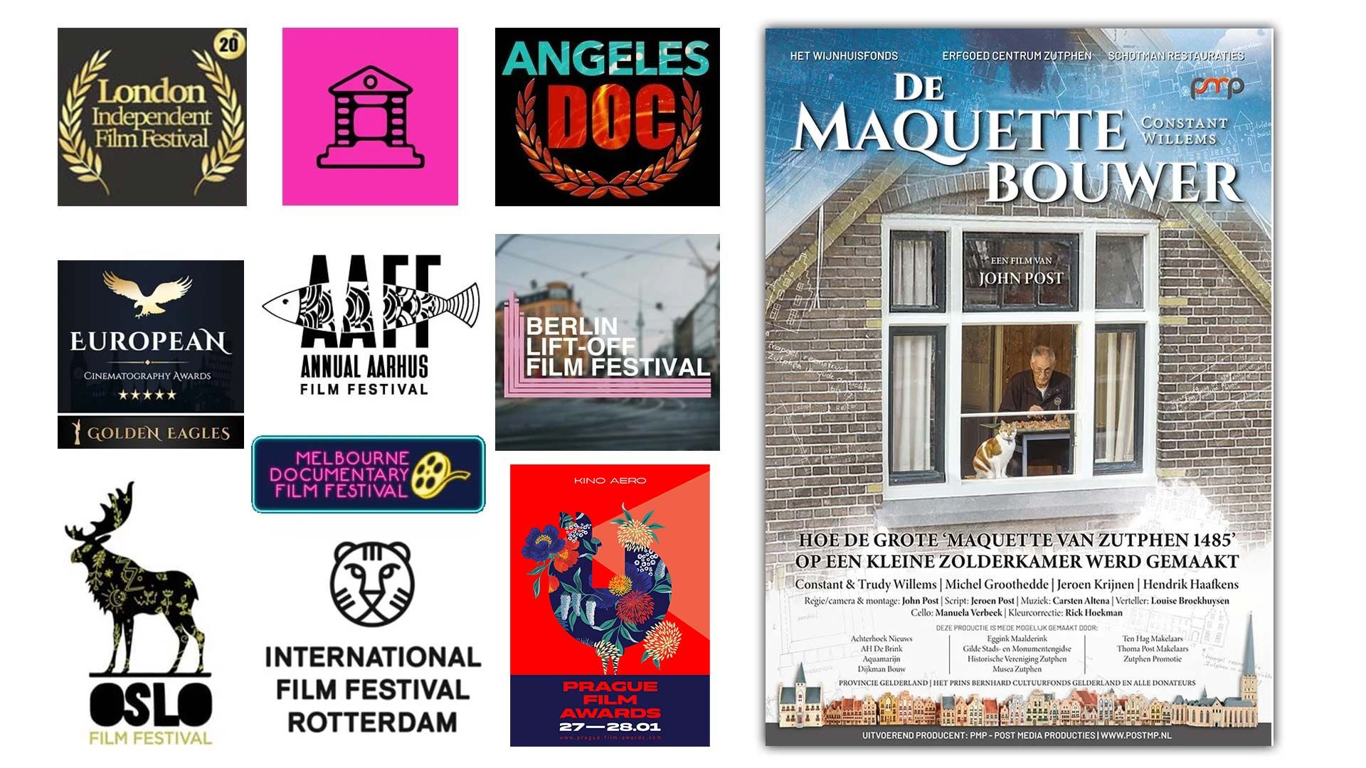 'De Maquettebouwer' is officieel ingezonden naar prestigieuze filmfestivals zoals het Berlin Lift-Off Film Festival, The London Independent Film Festival (LIFF), Oslo Film Festival, Angeles Documentaries, en het Filmfestival Rotterdam.