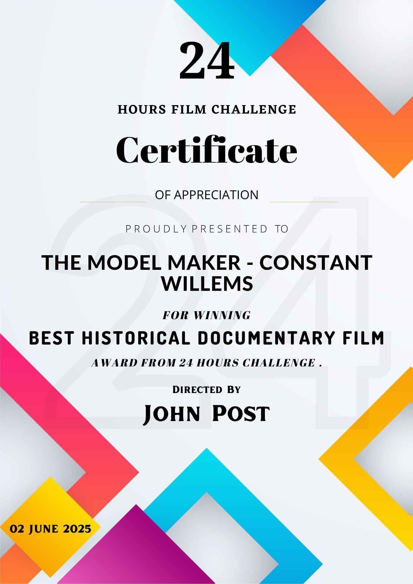 Het originele certificaat!